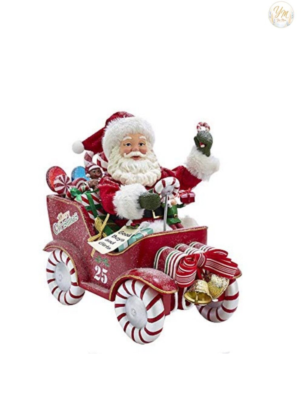 Kurt Adler Fabriche Musical Santa in Candy Car 8.5-Inch Christmas Figurine